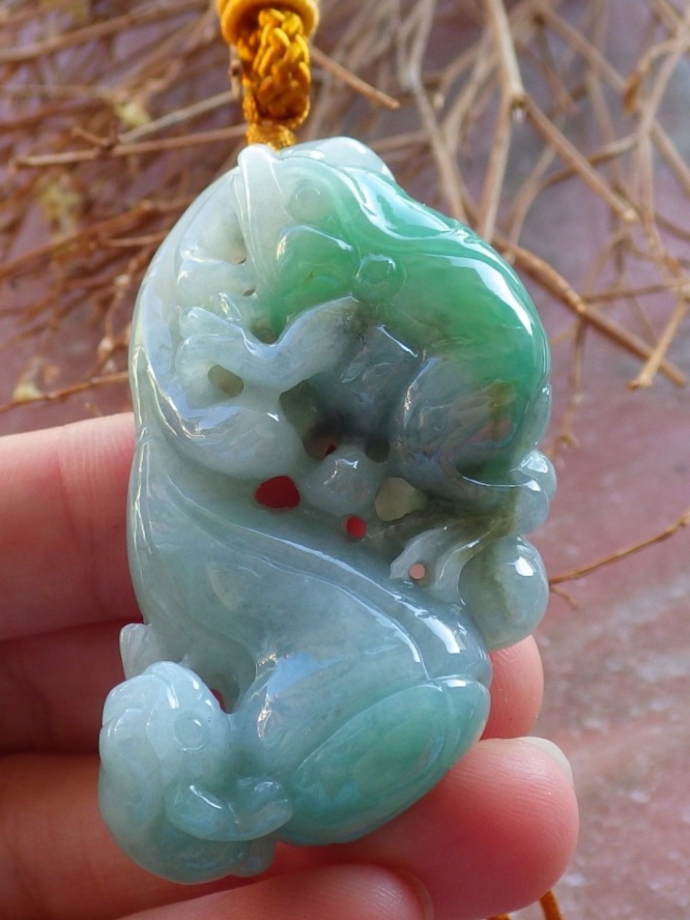 Certified Natural Green Burma A Jade jadeite Frog Toad Lotus Flower Pendant